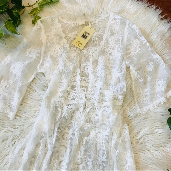 New🌿White Lace Crochet Beach Cover Up - Picture 4 of 8